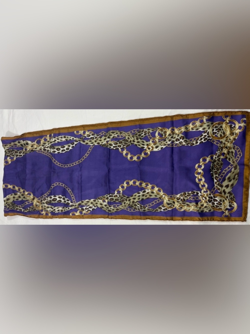 Chi by Falchi Purple Silk Scarf Leopard Print Hand Rolled Italy Gold